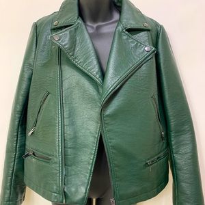 Zara basic faux dark green leather moto jacket